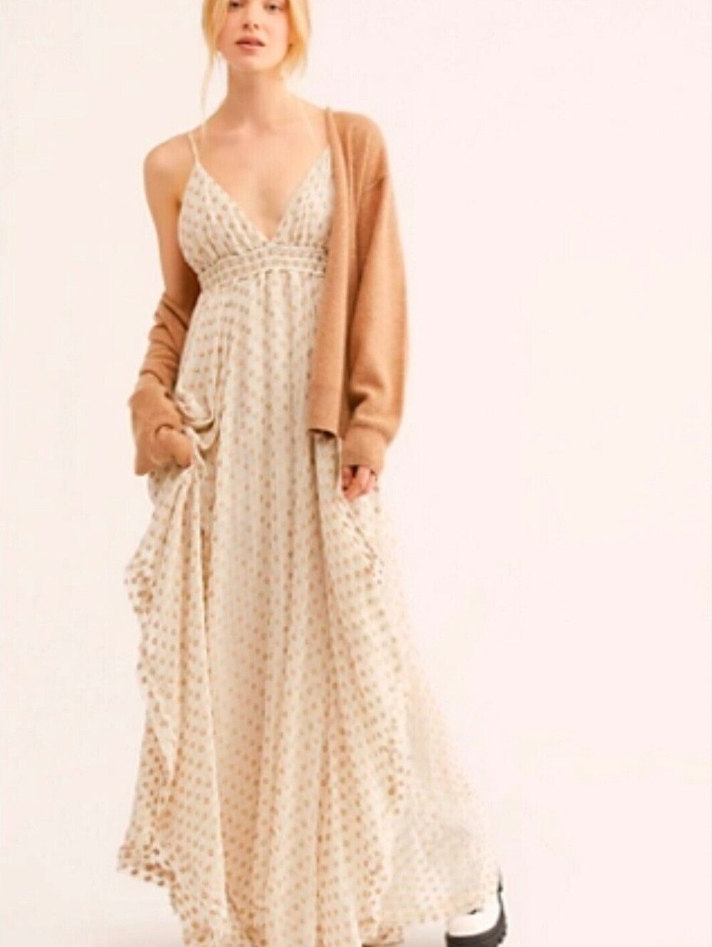 Free People Ivory Metallic Polka Dot Maxi Dress
